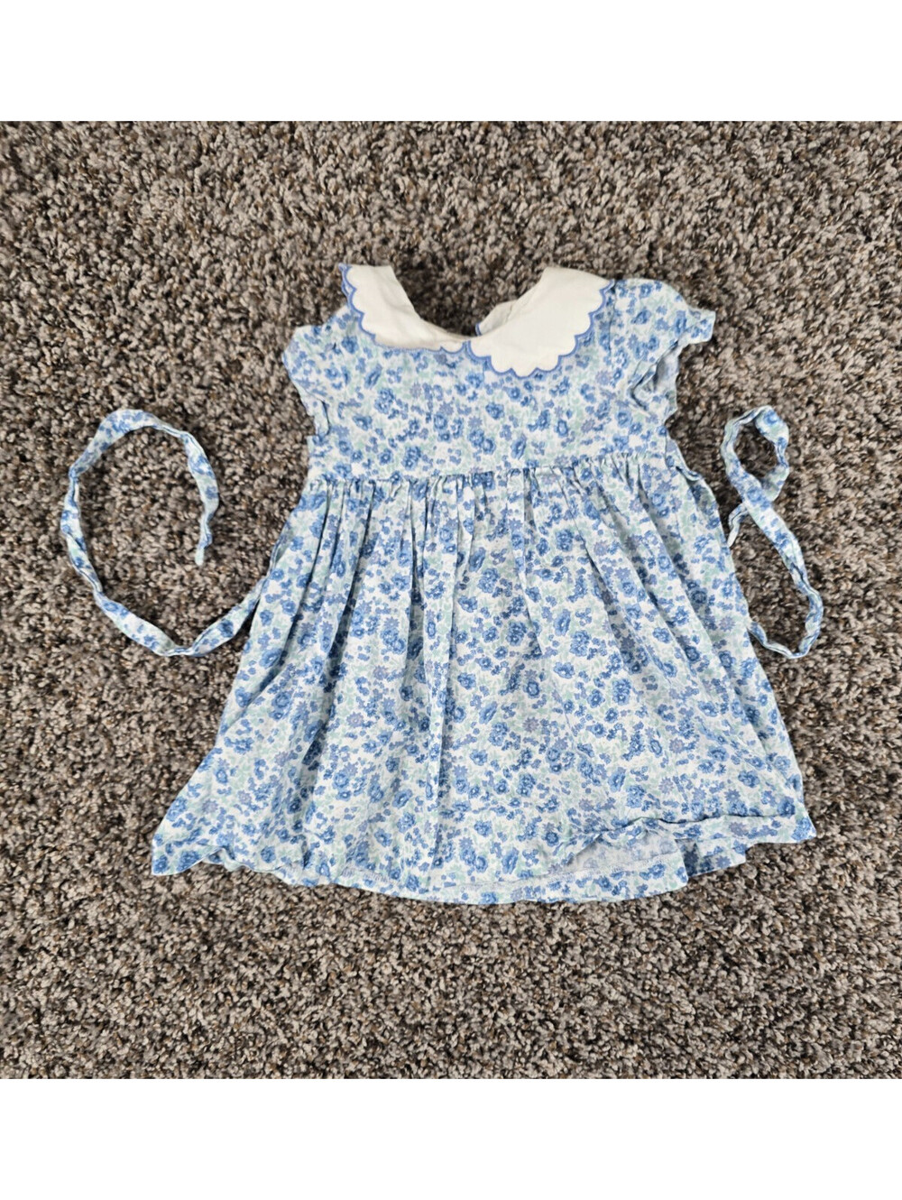 Edgehill Collection Baby Girls Sz 6M Collared Dress Blue White Floral Cotton